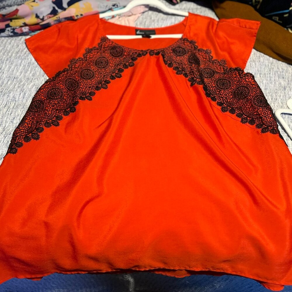 Lane Bryant Red with Black Lace Blouse! Size 22/24